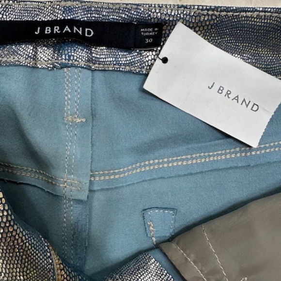 J Brand Leather Snake Embossed Pants Metallic Blue Straight Leg Size 30🌸 - Picture 7 of 16